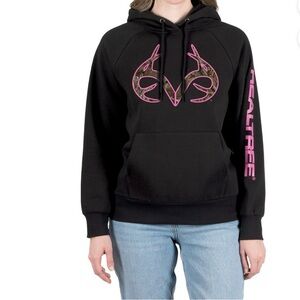 Realtree  Black Graphic Hoodie with Pink Accents